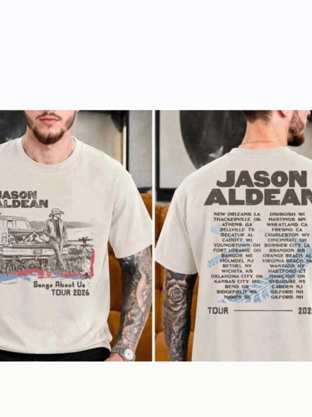 Jason Aldean Songs About Us Tour 2026 Two Sided Graphic Tee
